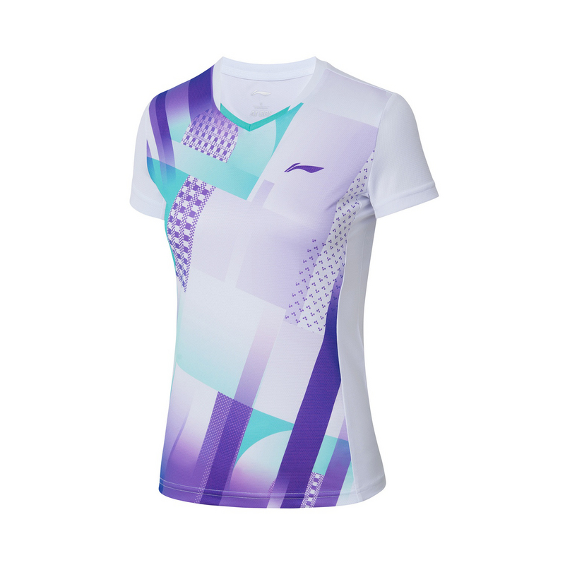 李宁 羽毛球运动服女子速干凉爽短袖比赛上衣 标准白/晶蓝色/荧光玉绿 AAYS064-1-2-3