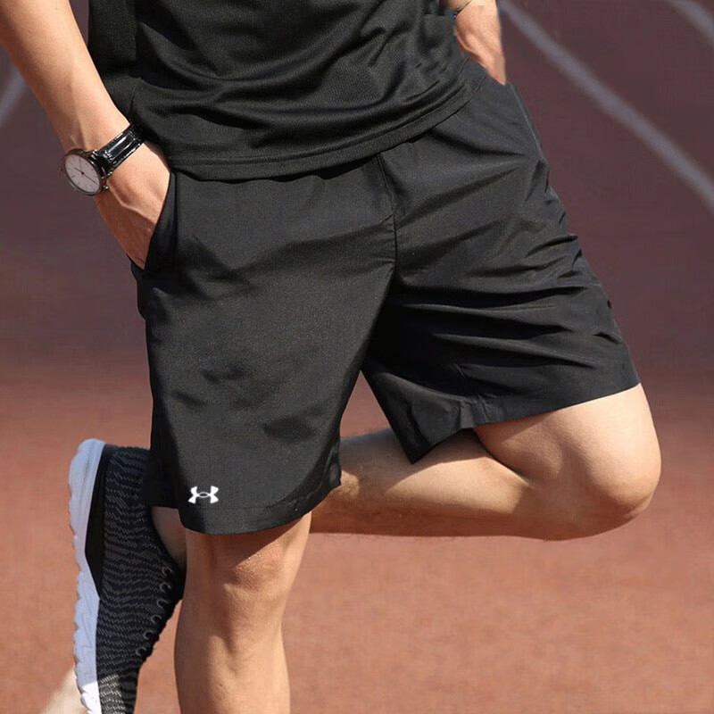 安德玛短裤男裤跑步训练健身运动裤男透气休闲五分裤 22500209-001