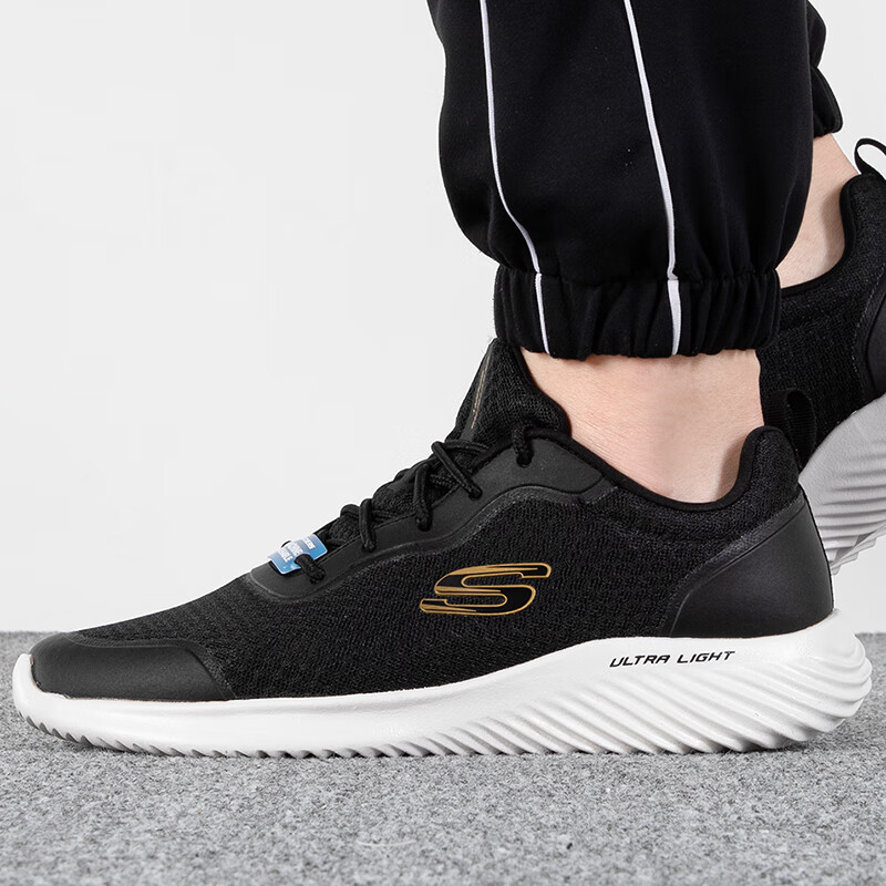 斯凯奇男鞋轻便透气鞋软底跑步鞋时尚绑带运动鞋低帮轻便休闲鞋 232005-BKGD