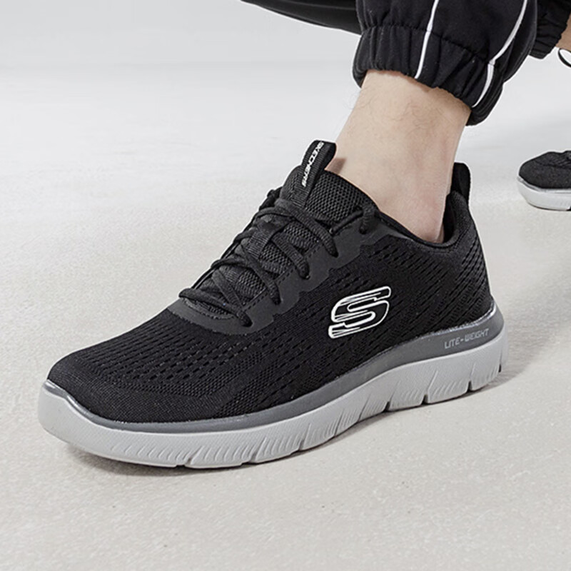 斯凯奇男鞋运动鞋网面透气轻便跑步训练舒适耐磨休闲鞋 232395-BKCC