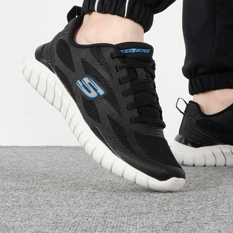 斯凯奇男鞋 网面透气运动鞋减震跑步鞋软底休闲鞋子男 232014-BLK