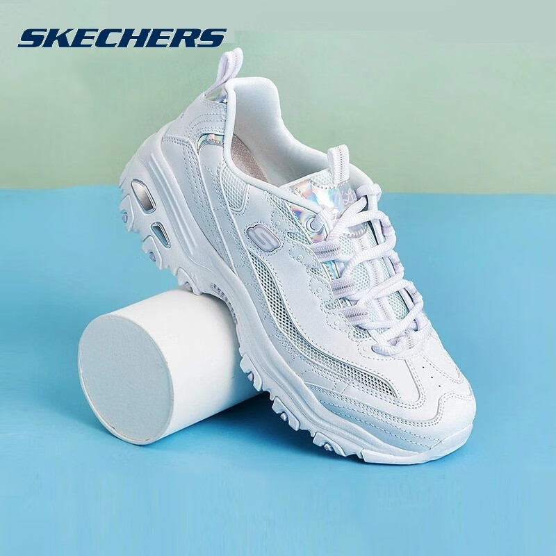 斯凯奇女鞋运动鞋内增高休闲鞋厚底老爹鞋熊猫鞋 66666200-WHT