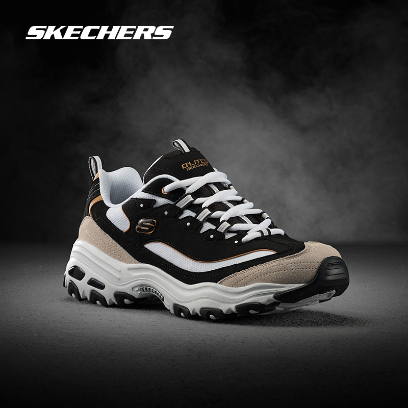 斯凯奇女款运动鞋复古透气厚底缓震休闲熊猫鞋 66666228-BKGD