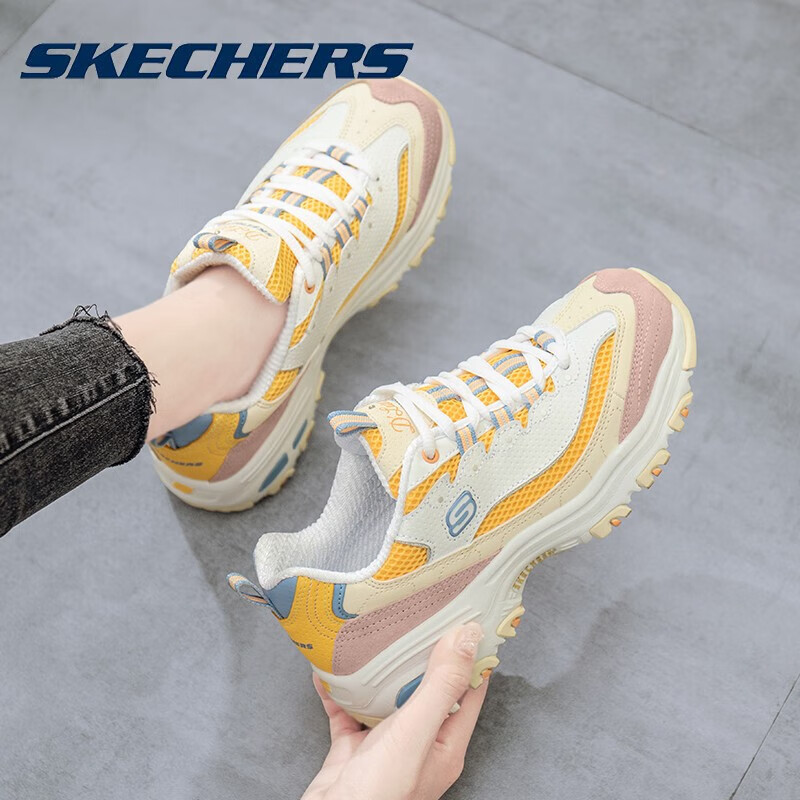 斯凯奇女鞋厚底撞色拼接老爹鞋潮流调色盘休闲运动鞋 13146-WYL