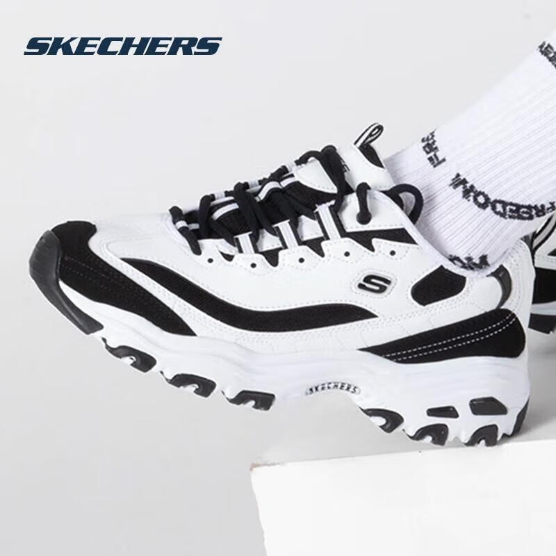 斯凯奇男鞋时尚新潮老爹鞋复古厚底熊猫鞋运动鞋耐磨舒适 894129-WBK