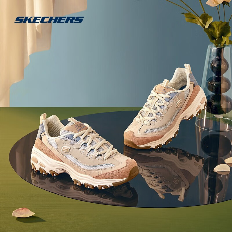 斯凯奇女鞋夏季熊猫鞋小白鞋厚底增高老爹鞋女百搭运动鞋休闲鞋女 149238-ROS