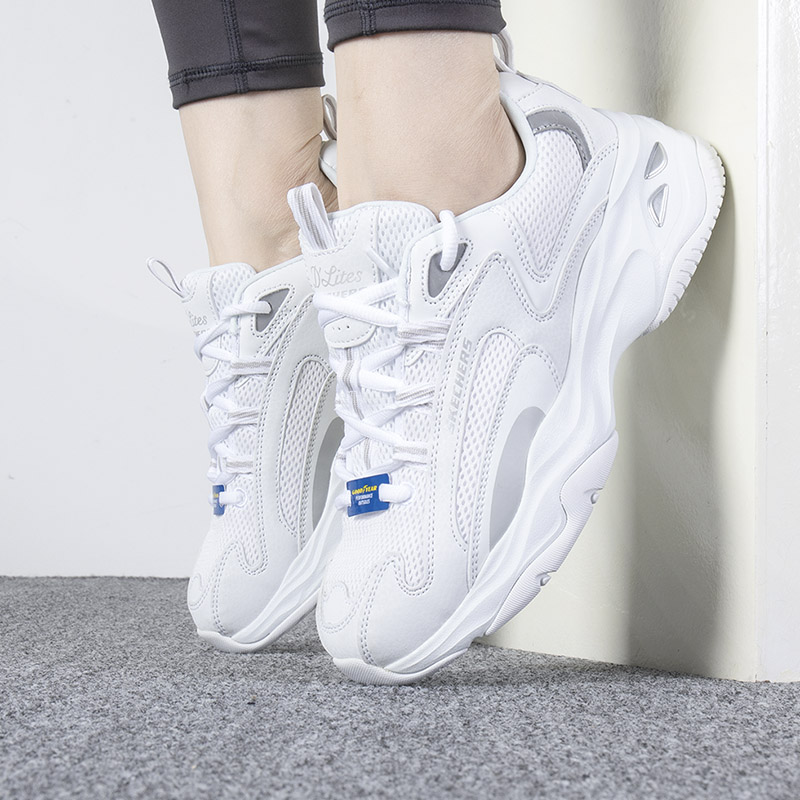 斯凯奇女鞋 熊猫鞋轻便减震休闲鞋女厚底增高老爹鞋女透气低帮绑带运动鞋 149562-WSL