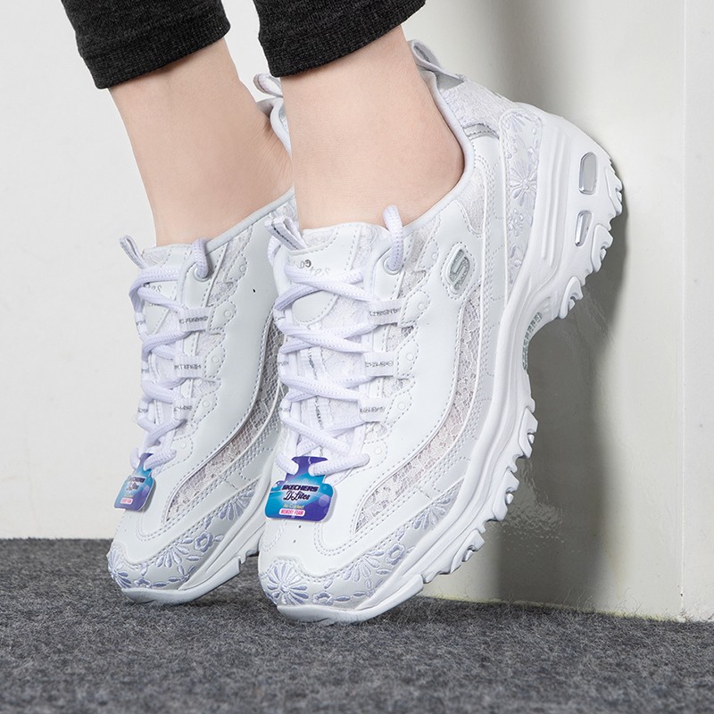 斯凯奇女鞋运动鞋休闲小白鞋厚底增高老爹鞋舒适轻便透气熊猫鞋 896085-WHT