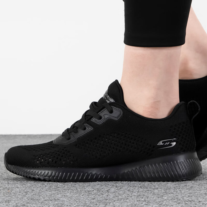 斯凯奇女鞋女士绑带时尚休闲鞋宽松舒适时尚潮流网面运动鞋 32509-BBK