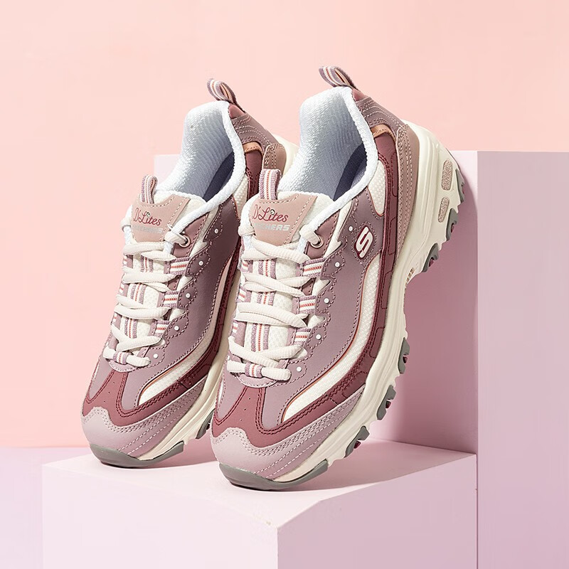 斯凯奇女鞋奶茶熊猫鞋轻便透气休闲鞋厚底增高老爹鞋运动鞋 13143-PRW