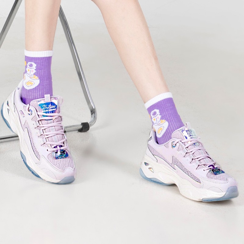 斯凯奇四代闪电熊猫鞋女鞋时尚潮流老爹鞋减震运动鞋低帮休闲鞋子 896009-LAV