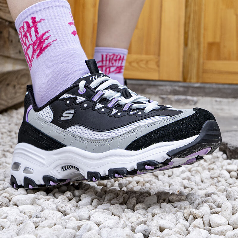 斯凯奇小冰熊女鞋透气熊猫鞋轻便休闲鞋厚底老爹鞋女运动鞋 896209-BKPR