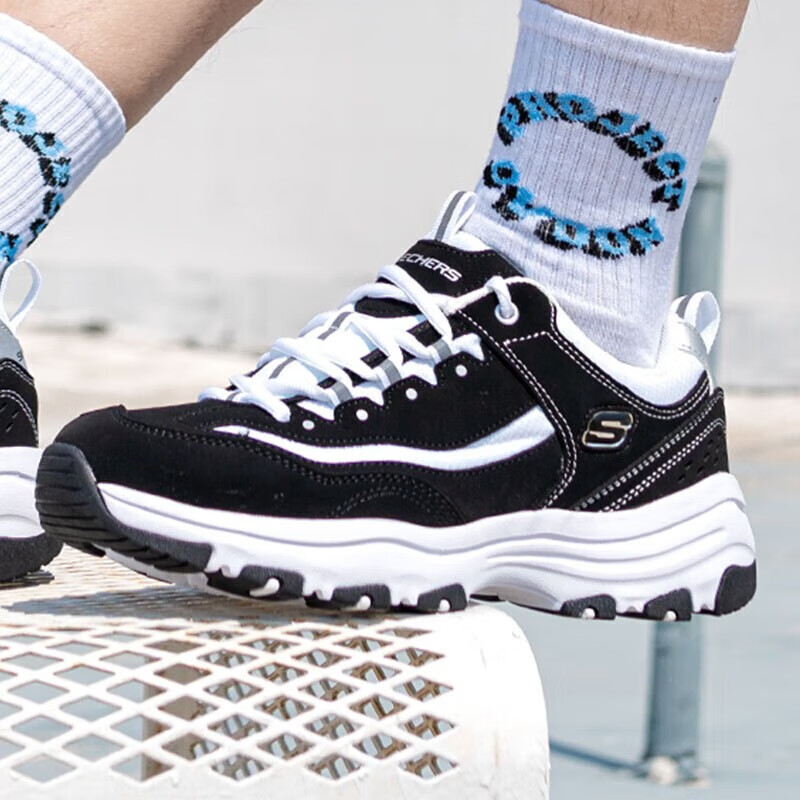 斯凯奇休闲鞋男鞋复古老爹鞋厚底增高熊猫鞋防滑耐磨运动鞋 8790091-BKW