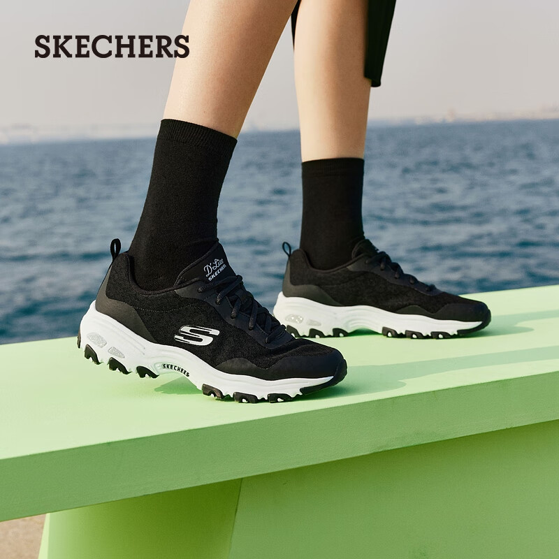 斯凯奇女鞋熊猫鞋跑步休闲鞋厚底增高老爹鞋网面透气运动鞋子 896002-BKW