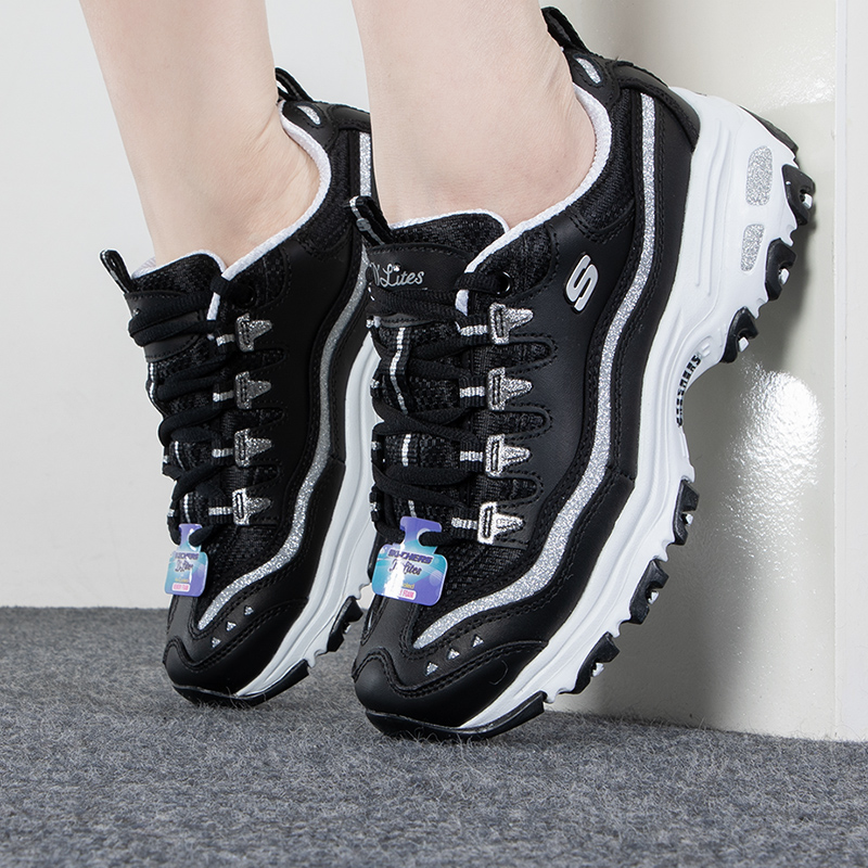 斯凯奇女鞋D'LITES1.0时尚绑带运动鞋经典复古老爹鞋潮流时尚休闲鞋 11923-BKSL