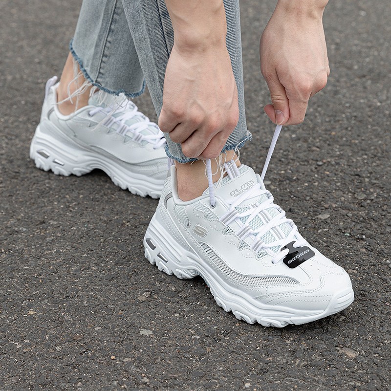 斯凯奇男鞋熊猫鞋休闲鞋厚底增高老爹鞋网面透气运动鞋 666090-WLGY