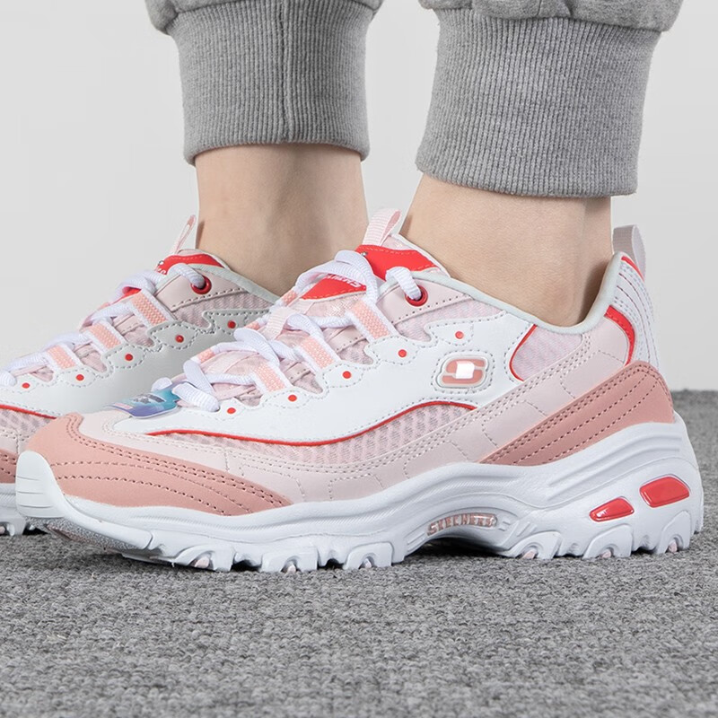 斯凯奇女鞋熊猫鞋轻便网面透气休闲鞋厚底增高老爹鞋运动鞋 896089-WPK