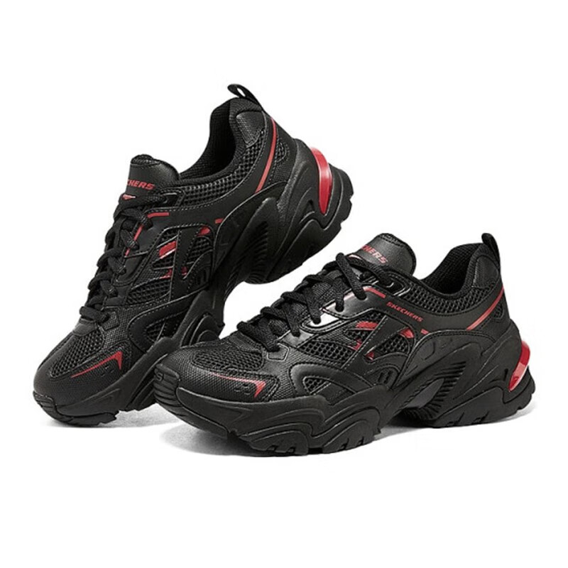 斯凯奇女鞋黑色机甲鞋轻便透气休闲鞋厚底增高老爹鞋运动鞋 149514-BKRD