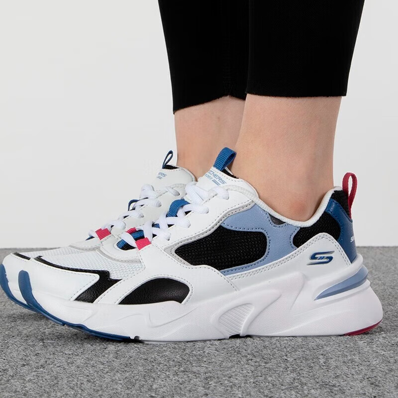 斯凯奇女鞋运动鞋厚底熊猫鞋复古老爹鞋潮流时尚休闲鞋 117356-WBKB