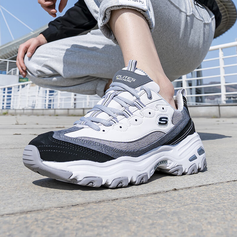 斯凯奇男鞋熊猫鞋子休闲鞋耐磨运动鞋厚底增高老爹鞋 237153-BKGY