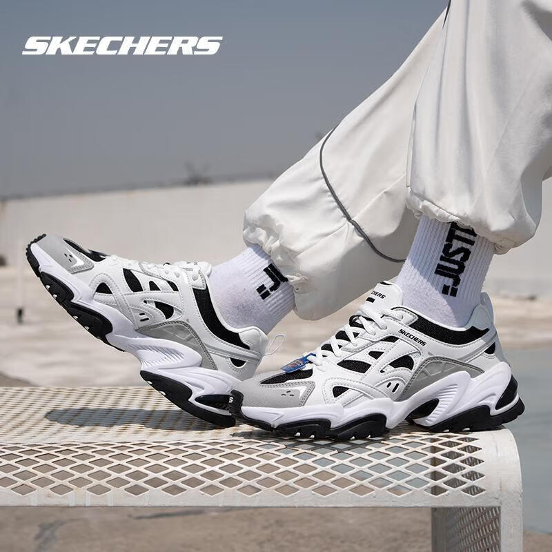 斯凯奇运动鞋男鞋复古厚底机甲鞋轻便透气休闲鞋老爹鞋熊 894127-WBK