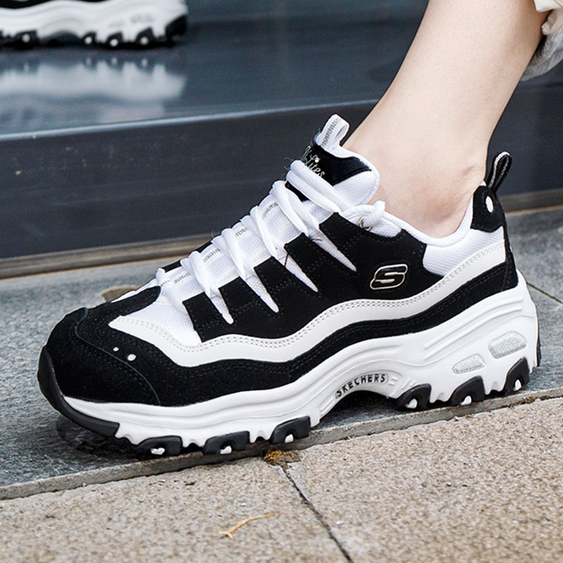 斯凯奇女鞋 运动鞋时尚潮流休闲鞋复古厚底耐磨透气熊猫鞋 13141-BKW