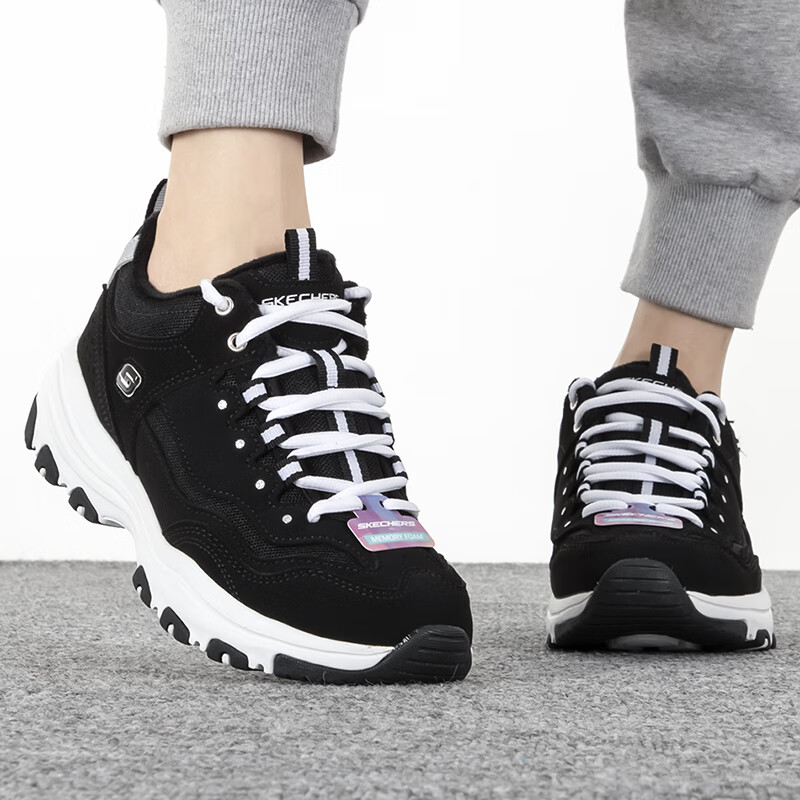 斯凯奇女鞋运动鞋厚底增高熊猫鞋高帮老爹鞋保暖休闲鞋 8730057-BLK