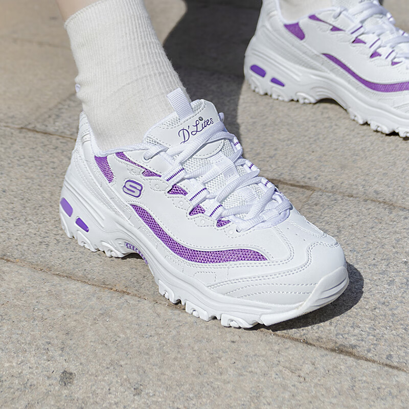 斯凯奇女鞋运动鞋舒适透气时尚潮流休闲鞋复古厚底熊猫鞋 896204-WPR