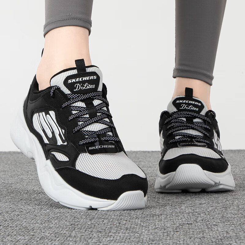 斯凯奇女鞋户外运动鞋时尚潮流休闲鞋复古厚底老爹鞋子 896073-BKW