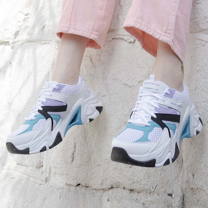 斯凯奇女鞋 运动鞋时尚潮流休闲鞋复古厚底熊猫鞋 896207-WMLT