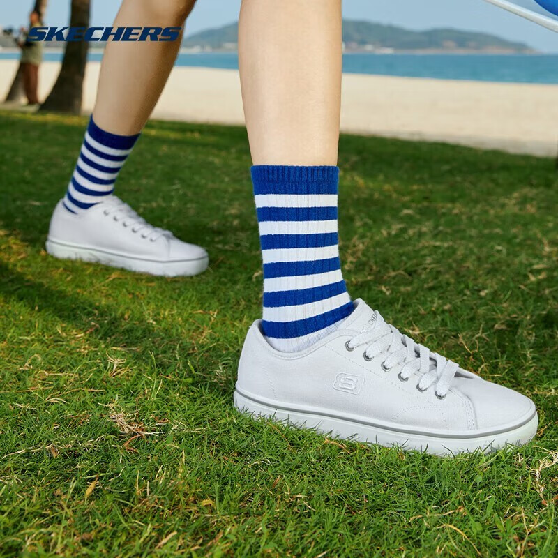 斯凯奇休闲鞋女鞋 夏季新款户外运动鞋时尚潮流小白鞋子透气耐磨板鞋子 66666131-WHT