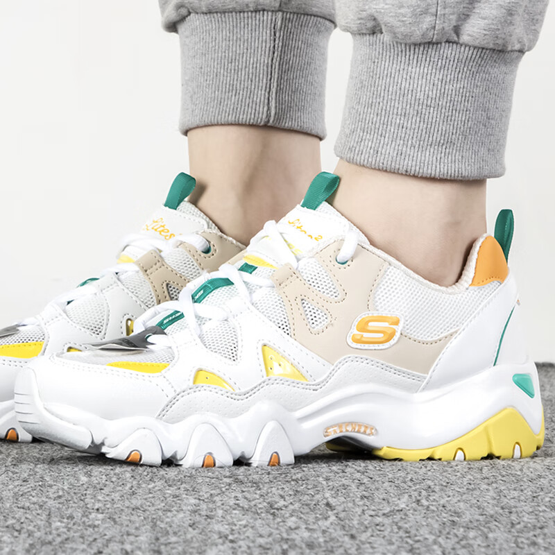 斯凯奇女鞋怪兽甜心熊猫鞋时尚潮流运动鞋布拼接轻便耐磨休闲鞋 896091-WMLT