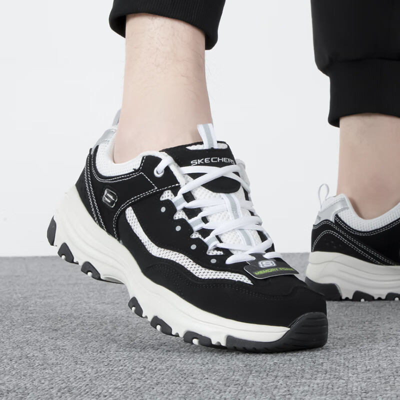 斯凯奇男鞋运动鞋舒适透气时尚潮流休闲鞋复古厚底熊猫鞋 8790092-BKW