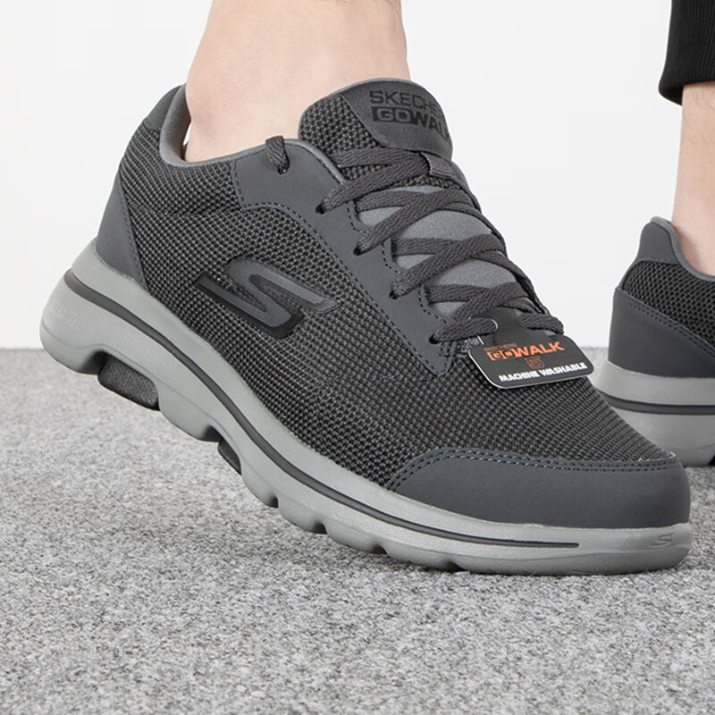 斯凯奇男鞋GO WALK5代健步鞋轻便休闲鞋透气网面鞋减震运动鞋 55519-CCBK