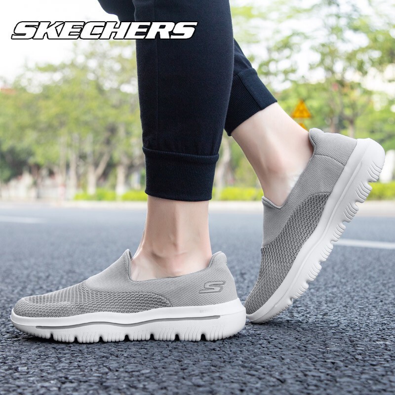 斯凯奇男鞋懒人鞋休闲鞋低帮健步鞋软底老人鞋透气一脚穿运动鞋 54753-GRY