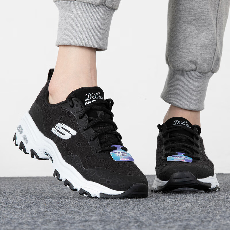 斯凯奇女鞋运动鞋复古潮流时尚透气休闲鞋厚底老爹鞋 896090-BKW