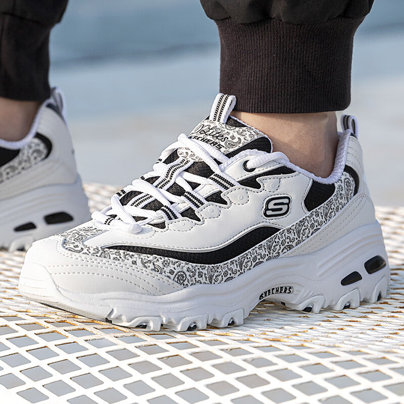 斯凯奇女鞋运动鞋休闲鞋复古厚底熊猫鞋子 896135-WBK