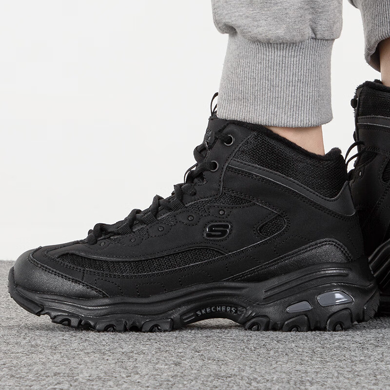 斯凯奇女鞋熊猫鞋加绒保暖老爹鞋厚底休闲鞋高帮靴运动鞋潮棉鞋 167569-BBK