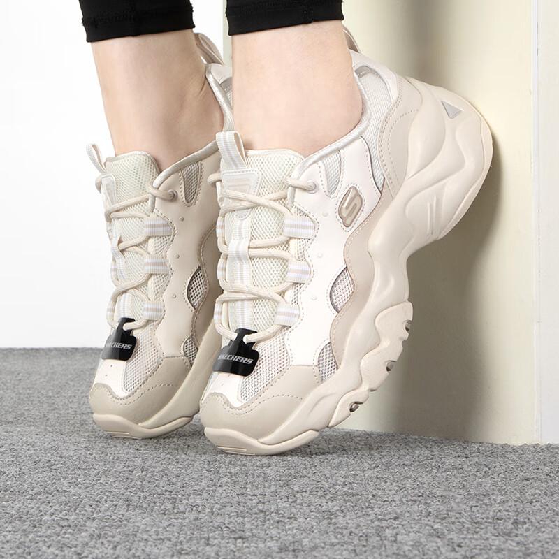 斯凯奇女鞋三代熊猫鞋轻便透气休闲鞋厚底增高老爹鞋运动鞋 896008-NAT