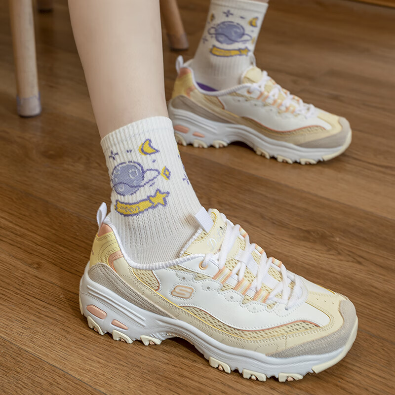 斯凯奇小冰熊女鞋熊猫鞋透气休闲鞋厚底增高老爹鞋女运动鞋 896209-YLMT