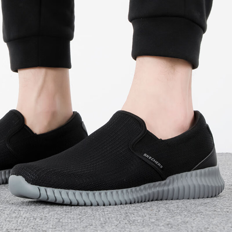 斯凯奇运动鞋男鞋一脚蹬运动休闲鞋 透气舒适网面健步鞋 8790148-BKGY