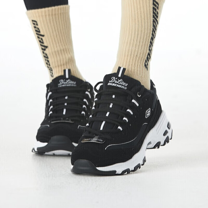 斯凯奇女鞋运动鞋复古老爹鞋时尚厚底熊猫鞋潮流休闲鞋 66666125-BLK