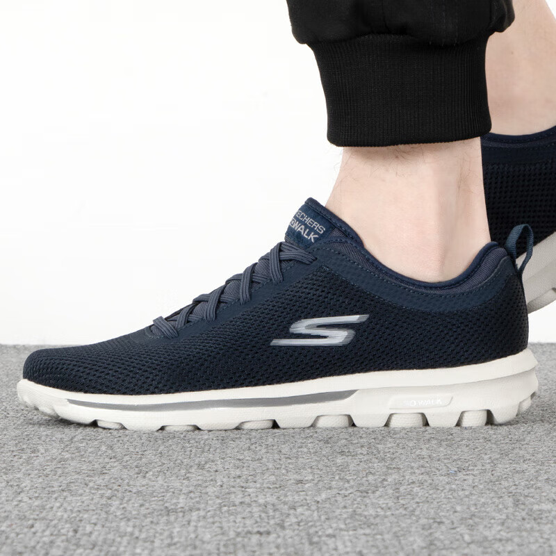 斯凯奇男鞋透气网面休闲鞋软底健步鞋轻便运动鞋防滑休闲鞋子 216457-NVY