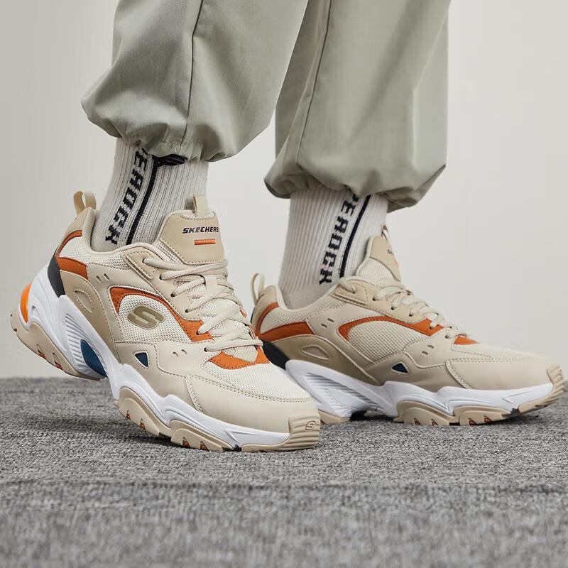 斯凯奇男鞋熊猫鞋减震休闲鞋厚底增高老爹鞋透气舒适运动鞋 237163-TPE