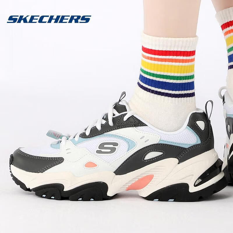 斯凯奇女鞋百搭低帮绑带运动鞋机甲鞋轻便减震休闲鞋 149510-WCC