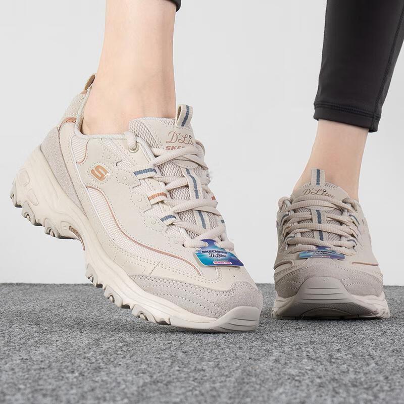 斯凯奇百搭莫兰迪浅色运动鞋女百搭熊猫鞋厚底增高老爹鞋女 896145-NAT