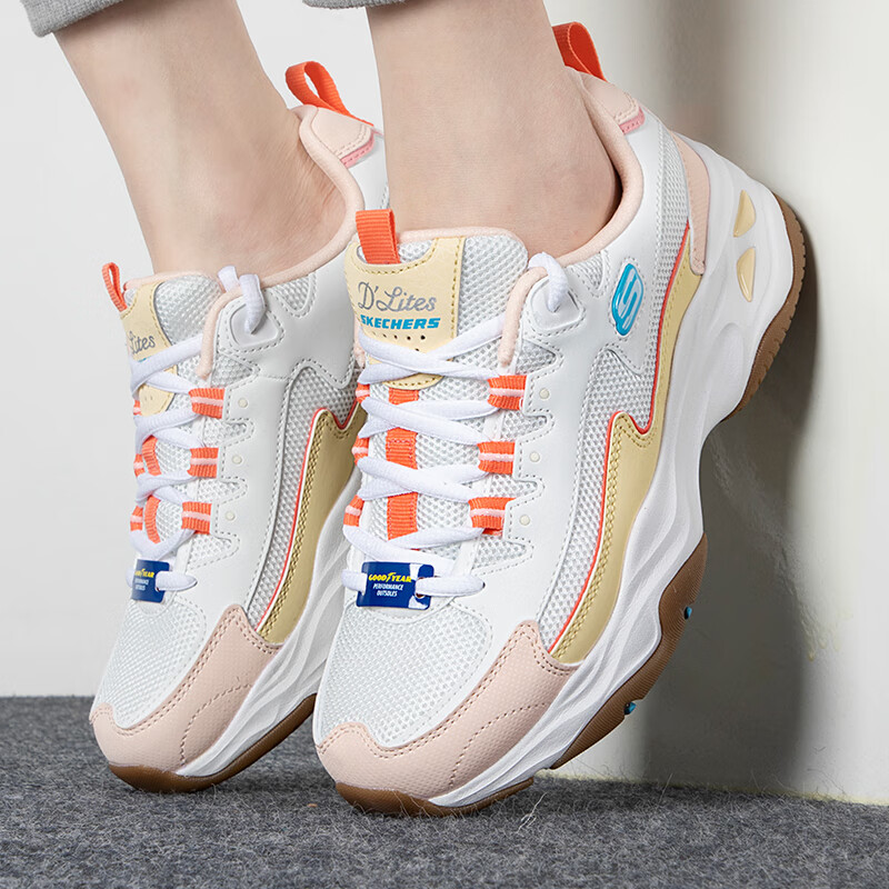 斯凯奇女鞋 女子D'LITES系列时尚绑带运动鞋透气休闲鞋子 896113-WMLT