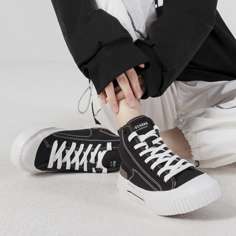 斯凯奇女鞋运动鞋时尚潮流复古高帮帆布鞋 155392-BLK