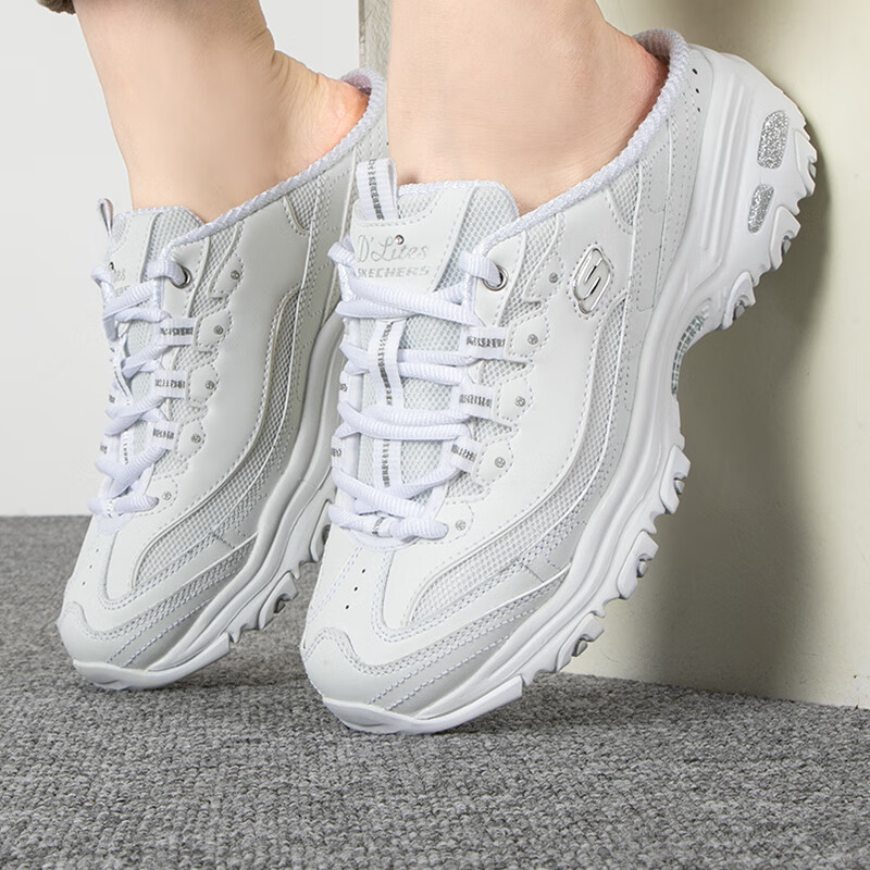 斯凯奇女鞋23夏季新款包头熊猫拖鞋透气网面鞋厚底穆勒鞋休闲运动鞋子女 149787-WSL