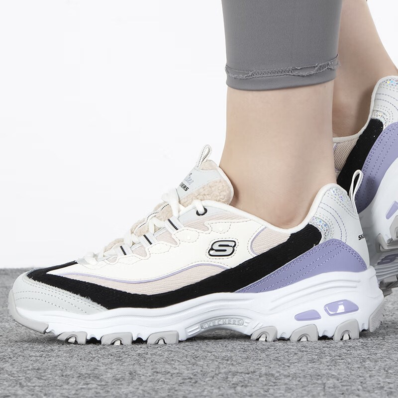 斯凯奇女鞋 奶茶熊猫鞋复古绑带运动鞋厚底低帮耐磨休闲鞋 896148-MLT